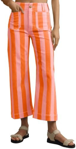 Tankaneo Womens Cropped Striped Jeans Casual High Waisted Stretchy Polka Dots Straight Leg Denim ... | Amazon (US)