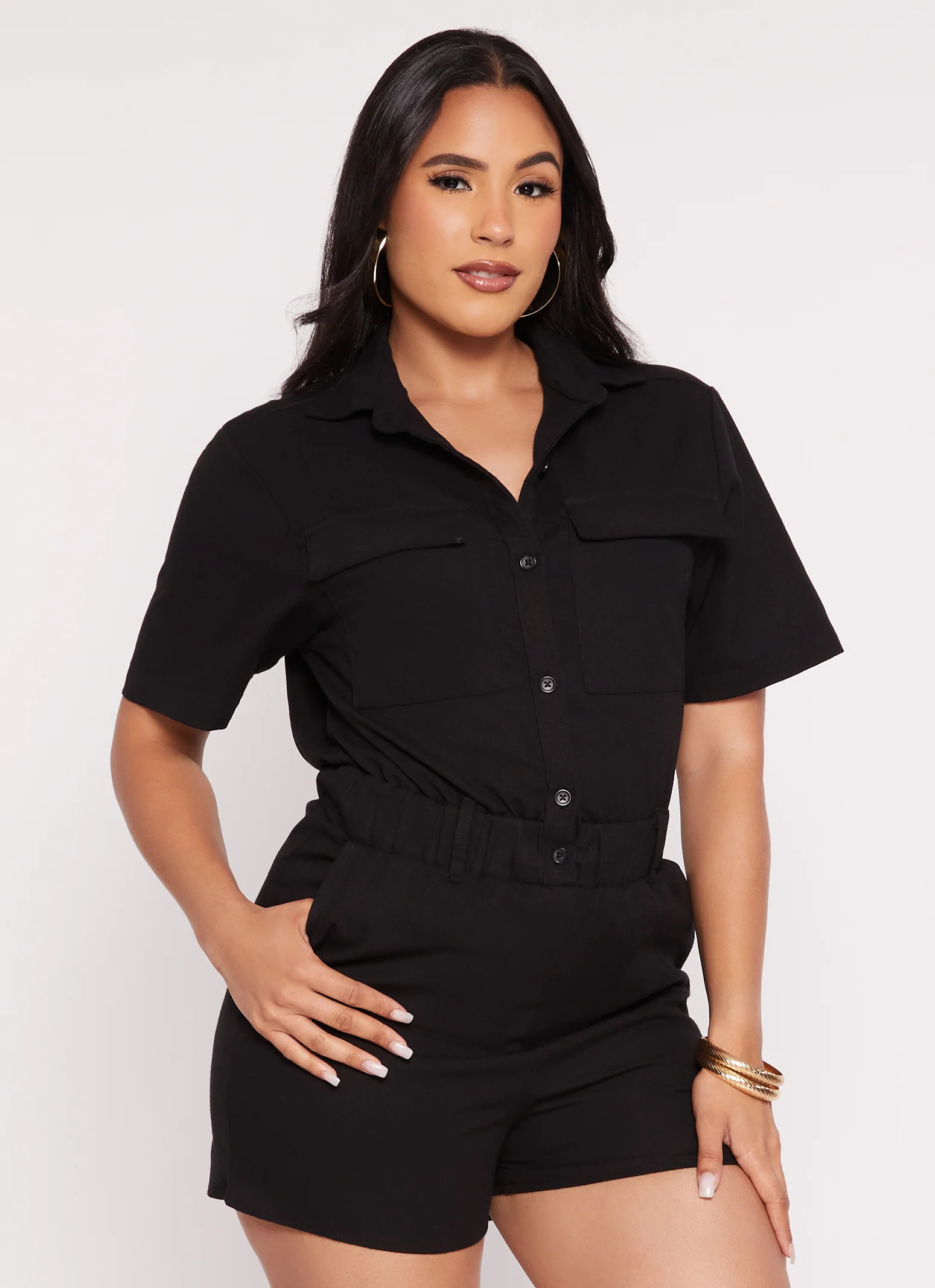 Linen Utility Romper | Rainbow Shops
