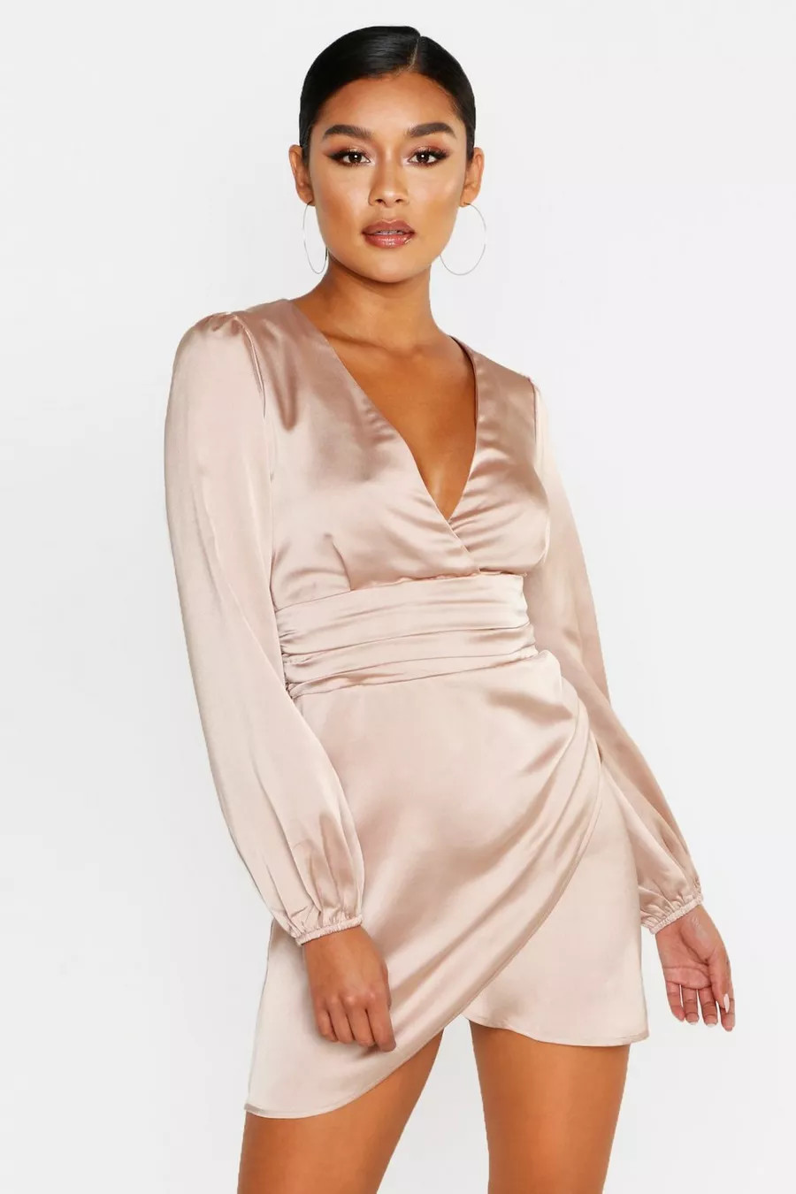 Satin Wrap Detail Mini Dress | Boohoo.com (US & CA)