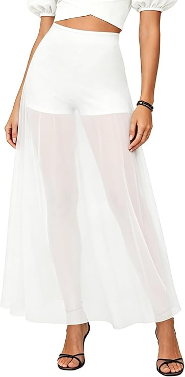 Women's High Waist A-Line Sheer Mesh Maxi Skirt with Built-in Shorts - Trendy See Through Summer ... | Amazon (US)