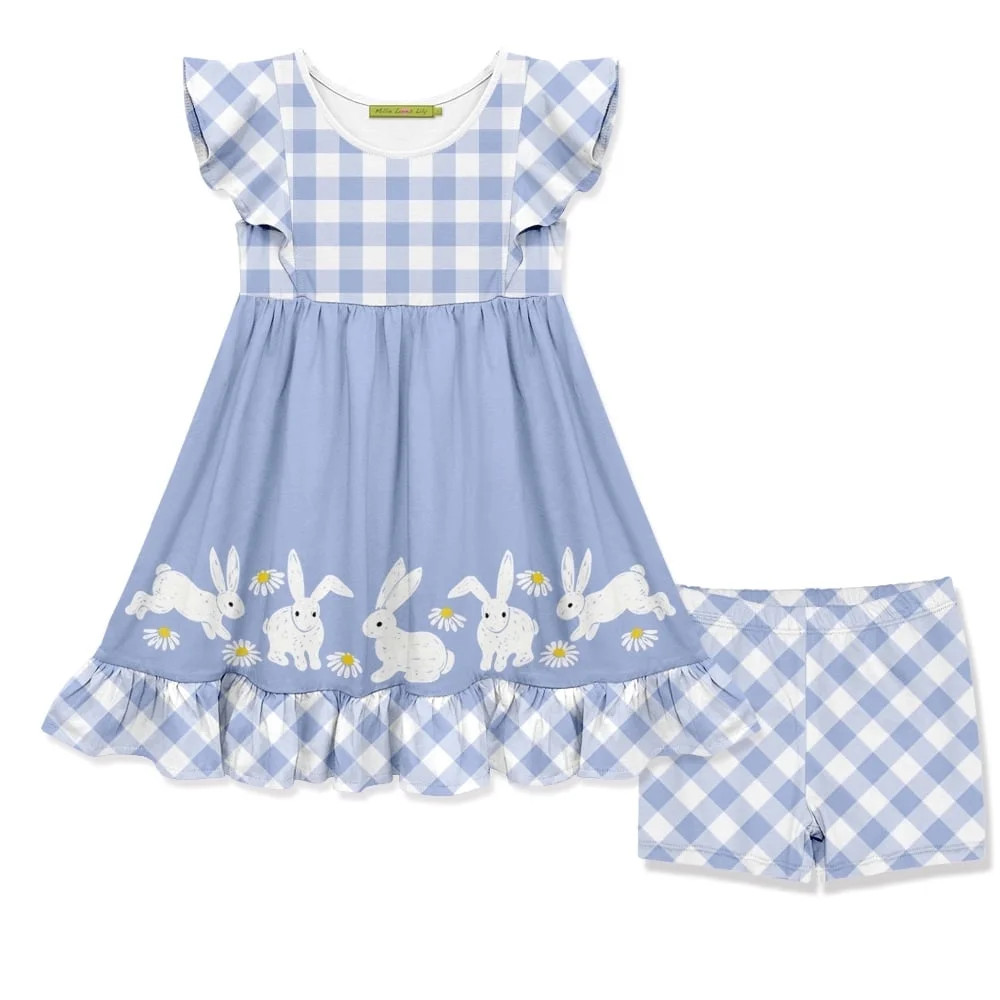 Millie Loves Lily Girls Blue Easter Bunny Border Angel-Sleeve Dress & Gingham Shorts Set, Size 3T... | Walmart (US)