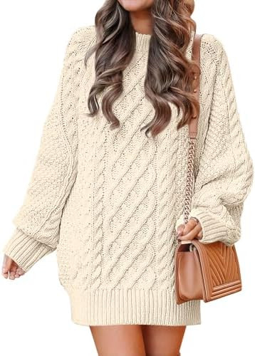 ANRABESS Womens Sweater Dress Oversized Cable Knit Chunky Long Sleeve Short Dresses 2025 Fall Out... | Amazon (US)