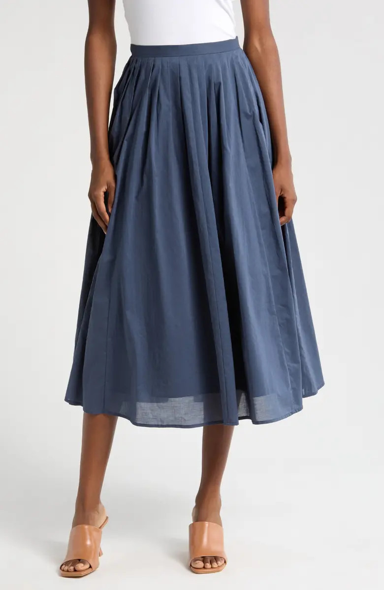 Amelie Pleated Cotton Midi Skirt | Nordstrom