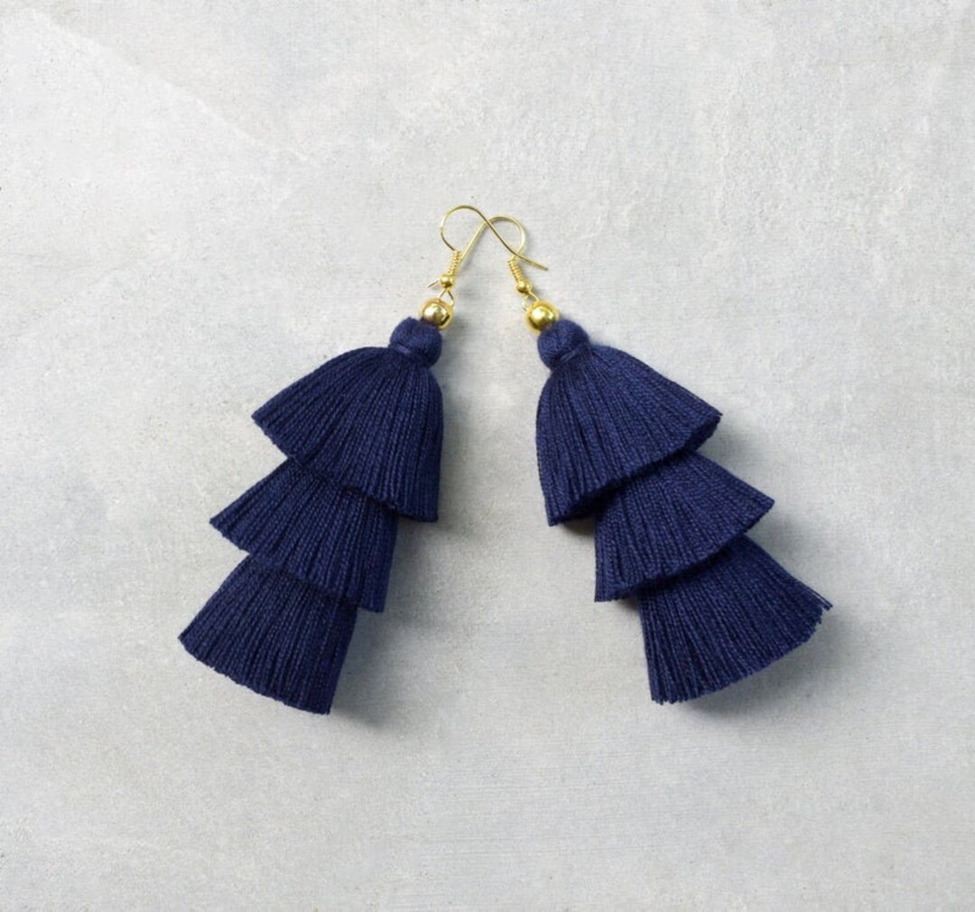 Midnight Blue Tassel Earrings - Etsy | Etsy (US)