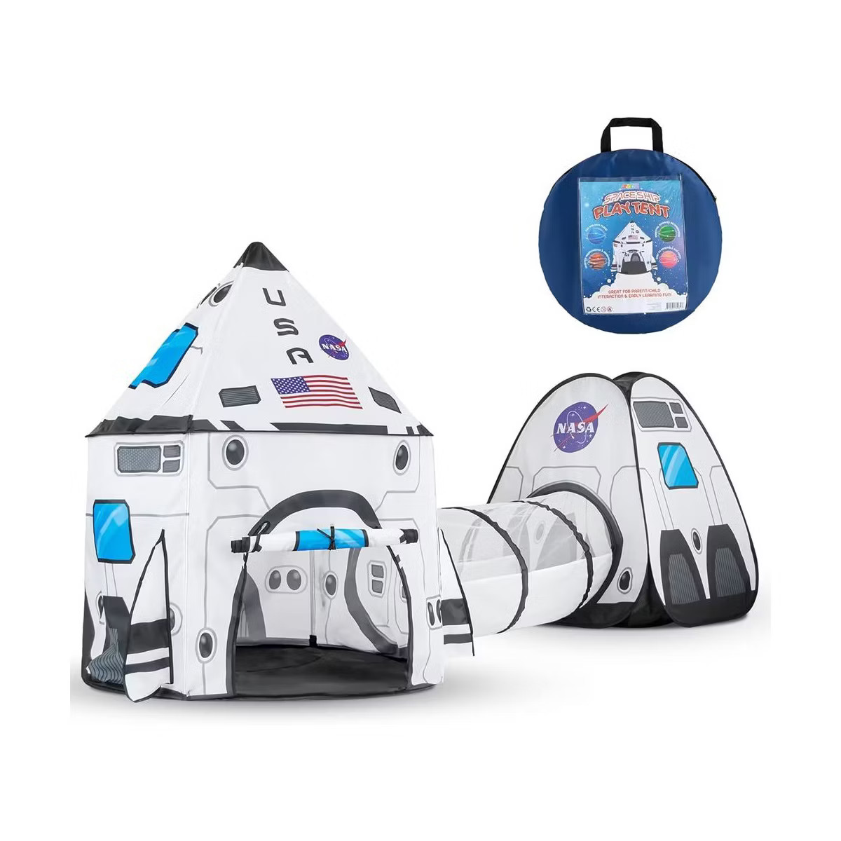 SYNCFUN White Rocket Ship Pop up Play Tent with Tunnel and Playhouse Kids Indoor Outdoor Spaceshi... | Target