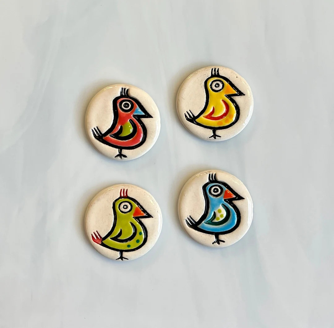 Ceramic Bird Tiles, 4pcs, Funky Bird Tiles, Whimsical, Hand Cut and Stamped, Bright Colors, Mosai... | Etsy (US)