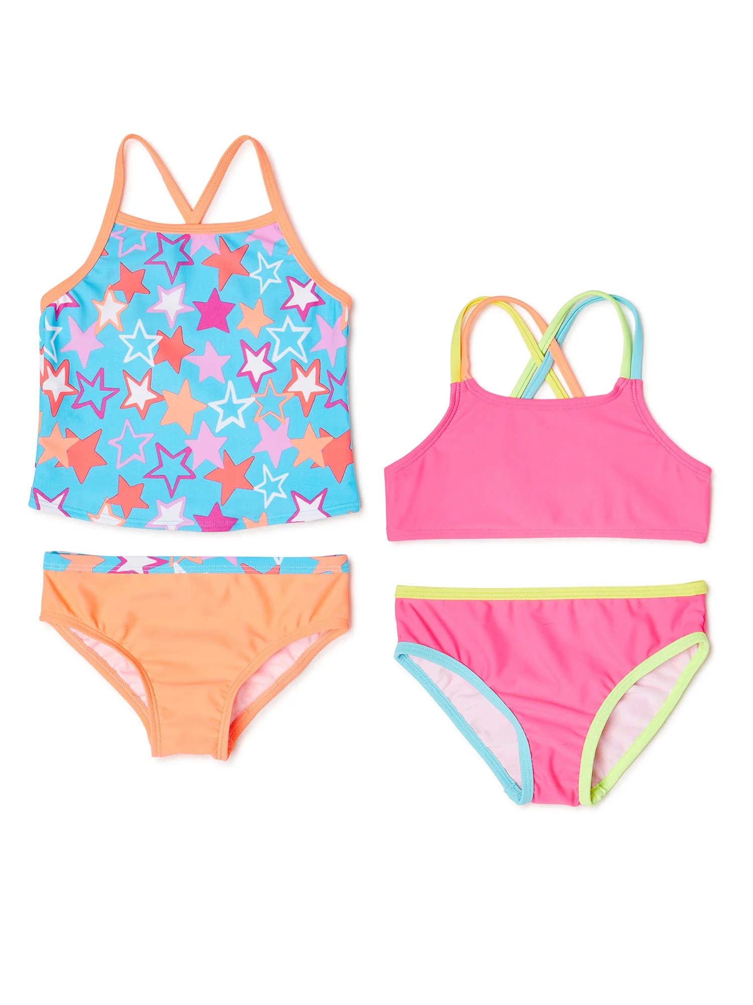 Wonder Nation Toddler Girls Bikini Tankini Swimsuit, 4-Piece Swimsuit Set, Sizes 12M-5T - Walmart... | Walmart (US)