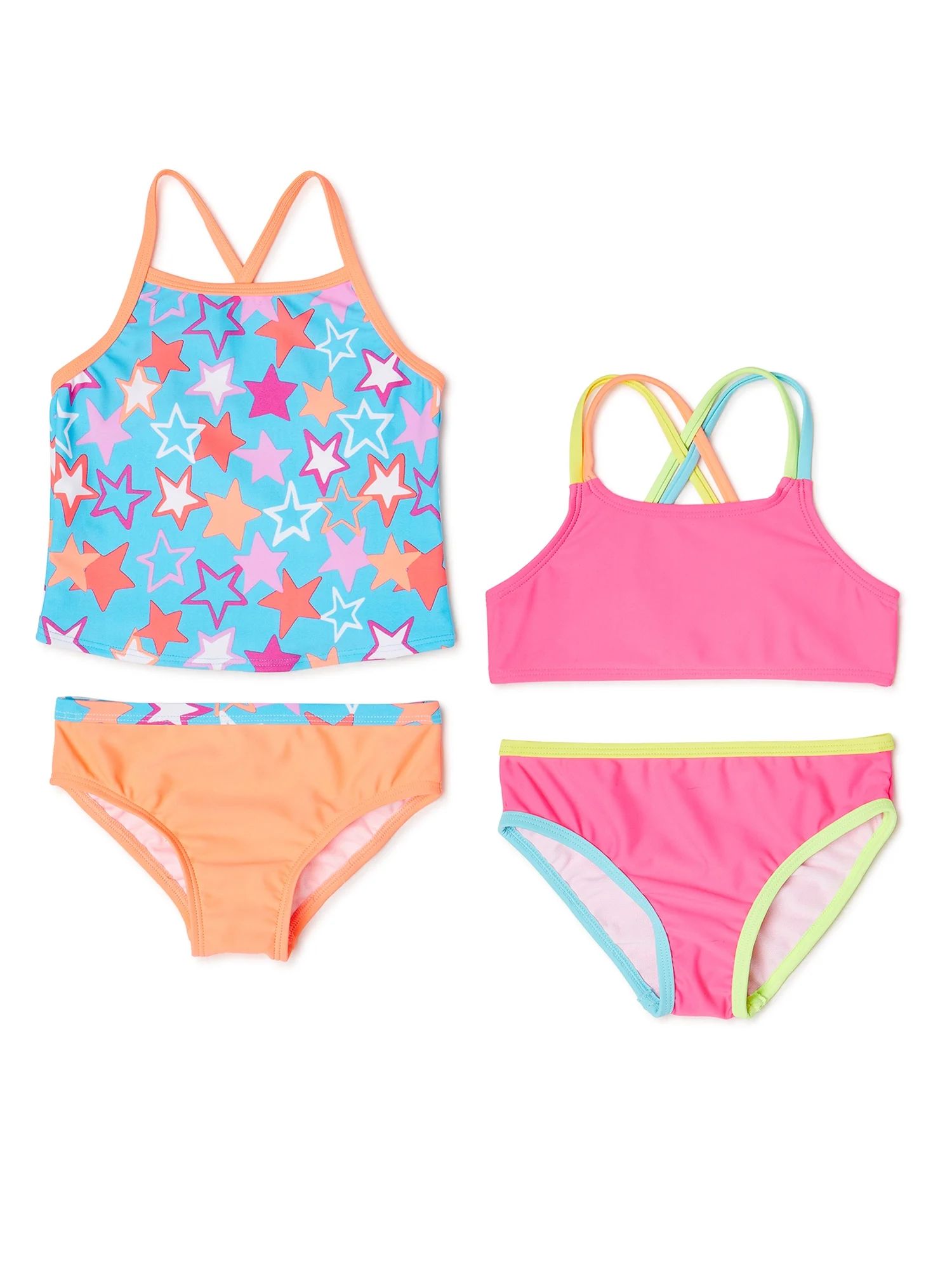 Wonder Nation - Wonder Nation Toddler Girls Bikini Tankini Swimsuit, 4-Piece Swimsuit Set, Sizes ... | Walmart (US)