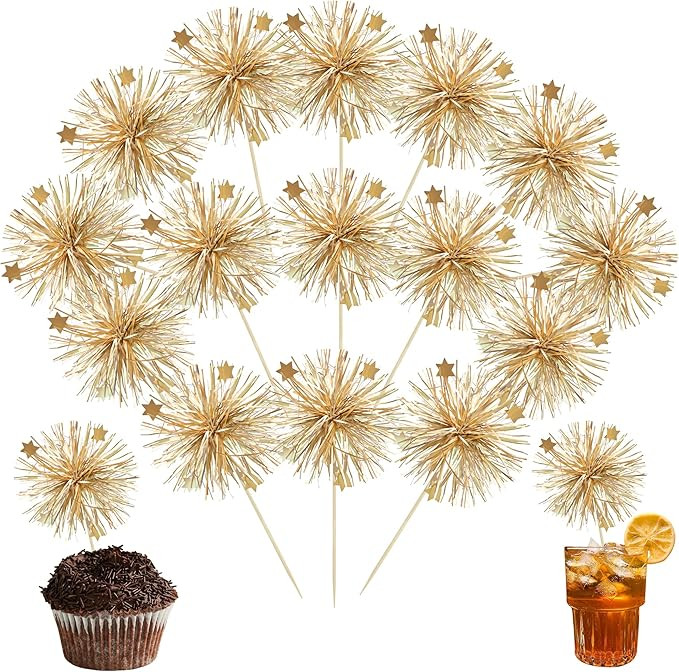 Ephlyn 30Pcs Foil Firework Cupcake Toppers Party Birthday Cake Toppers Supplies Sparkle Tinsel Co... | Amazon (US)