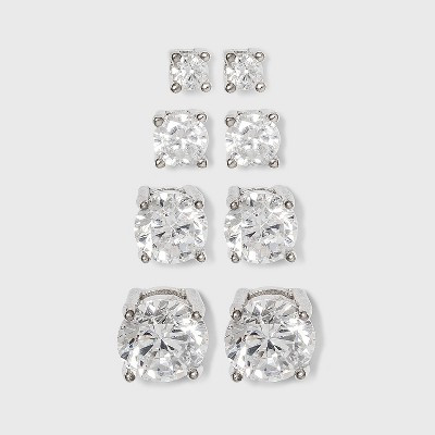 Sterling Silver Cubic Zirconia Quad Multi Size Stud Earring Set 4pc - A New Day™ Clear | Target