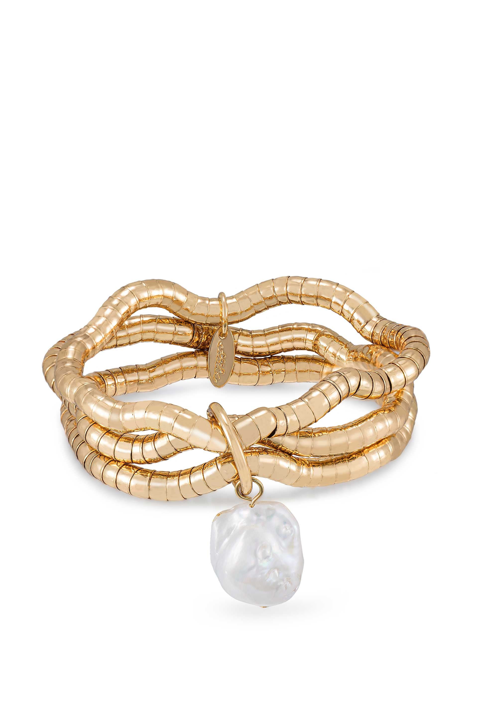 Liquid Gold and Pearl Multi Layered 18k Gold Plated Bracelet | Ettika