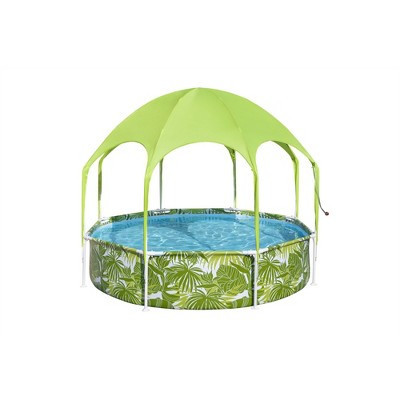 H2OGO! Kids Splash-in-Shade 8-Foot Round Steel Frame Above Ground Pool with Water Mister and Canopy Sunshade, Green Tropical Leaf Print | Target