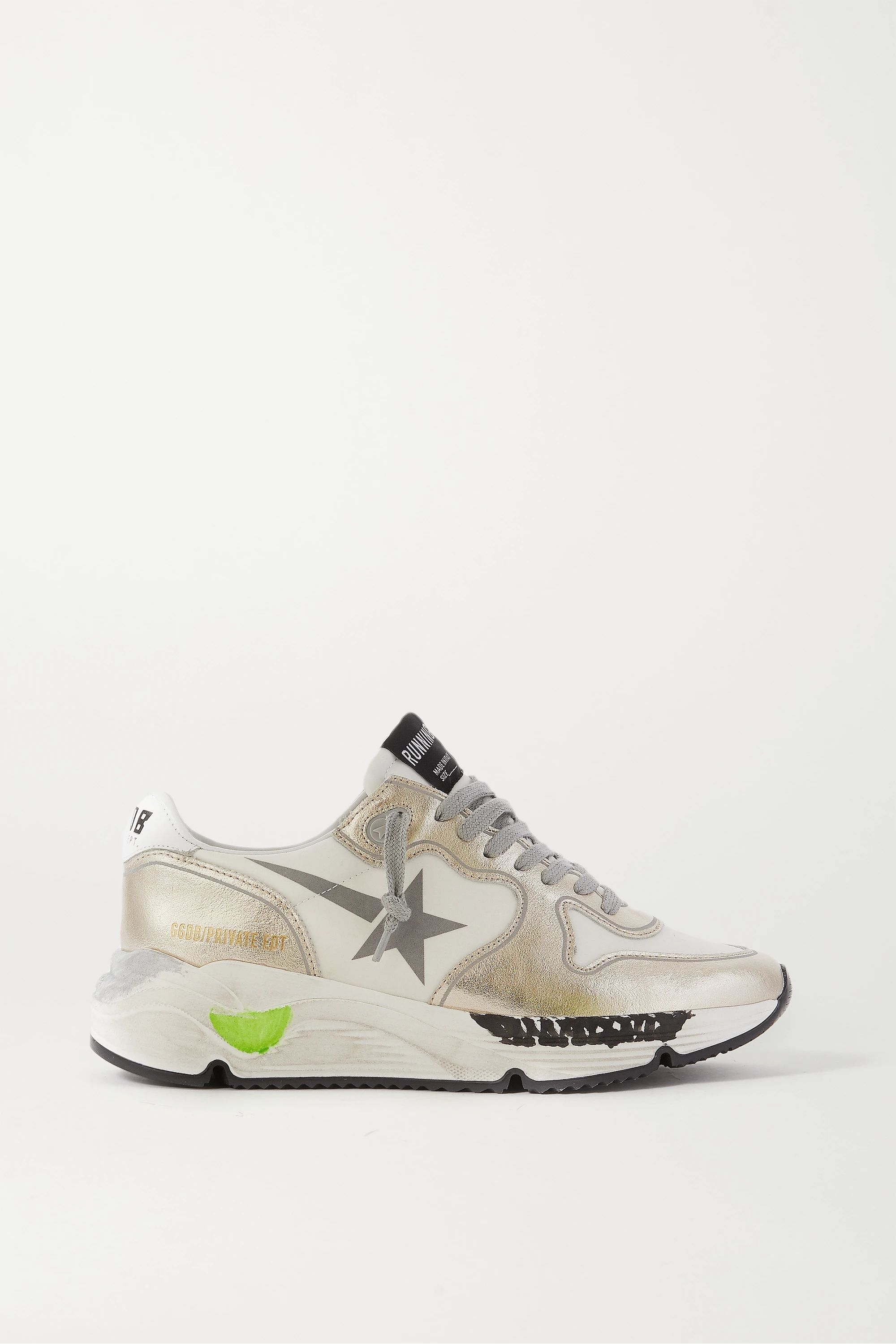 Running Sole distressed metallic leather sneakers | NET-A-PORTER (US)