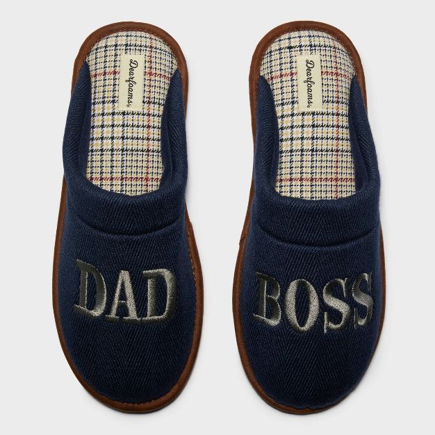 Men's dluxe by dearfoams Dad Boss Fathers' Day Slippers - Navy Blue | Target