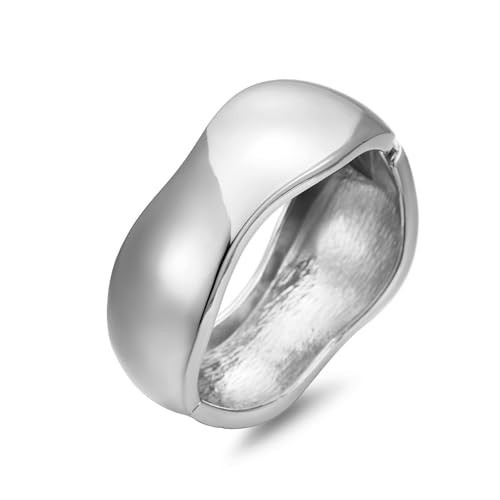 RAUCHBE Silver Chunky Bangle Bracelets for Women Wide Cuff Bracelets Irregular Wrist Wrap Cuff Bangle Bracelet Jewelry | Amazon (US)