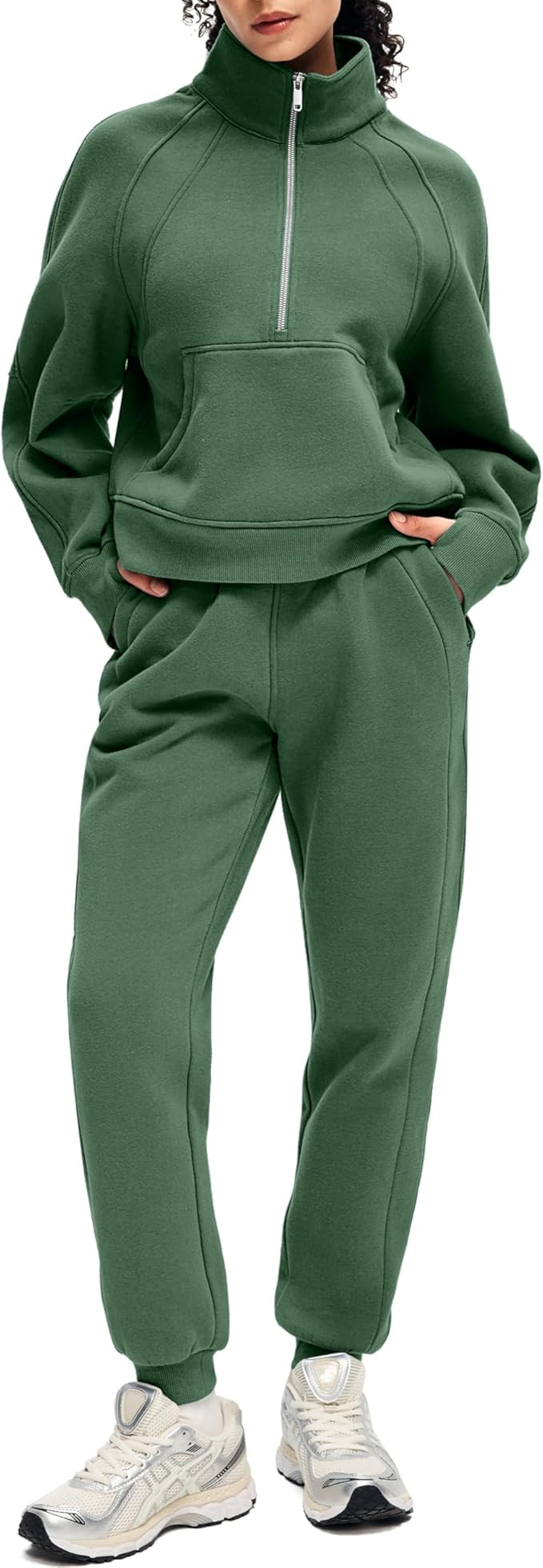 SANTINY Womens Sweatsuits 2 Piece Set Fleece Half Zip Sweatshirt Joggers Set Winter Warm Matching... | Amazon (US)