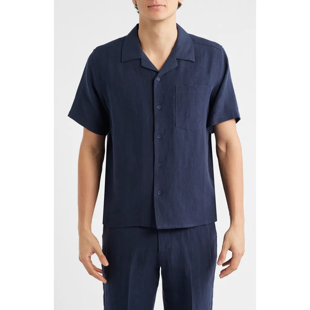 Percival Cuban Linen Camp Shirt in Navy at Nordstrom, Size Xx-Large | Nordstrom