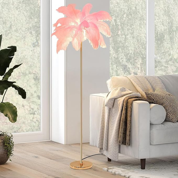 ZYLEIESENBAO Ostrich Feather Floor Lamp Feather Lamp Gold Iron Art Floor Lamp Pink Ostrich Lamp B... | Amazon (US)