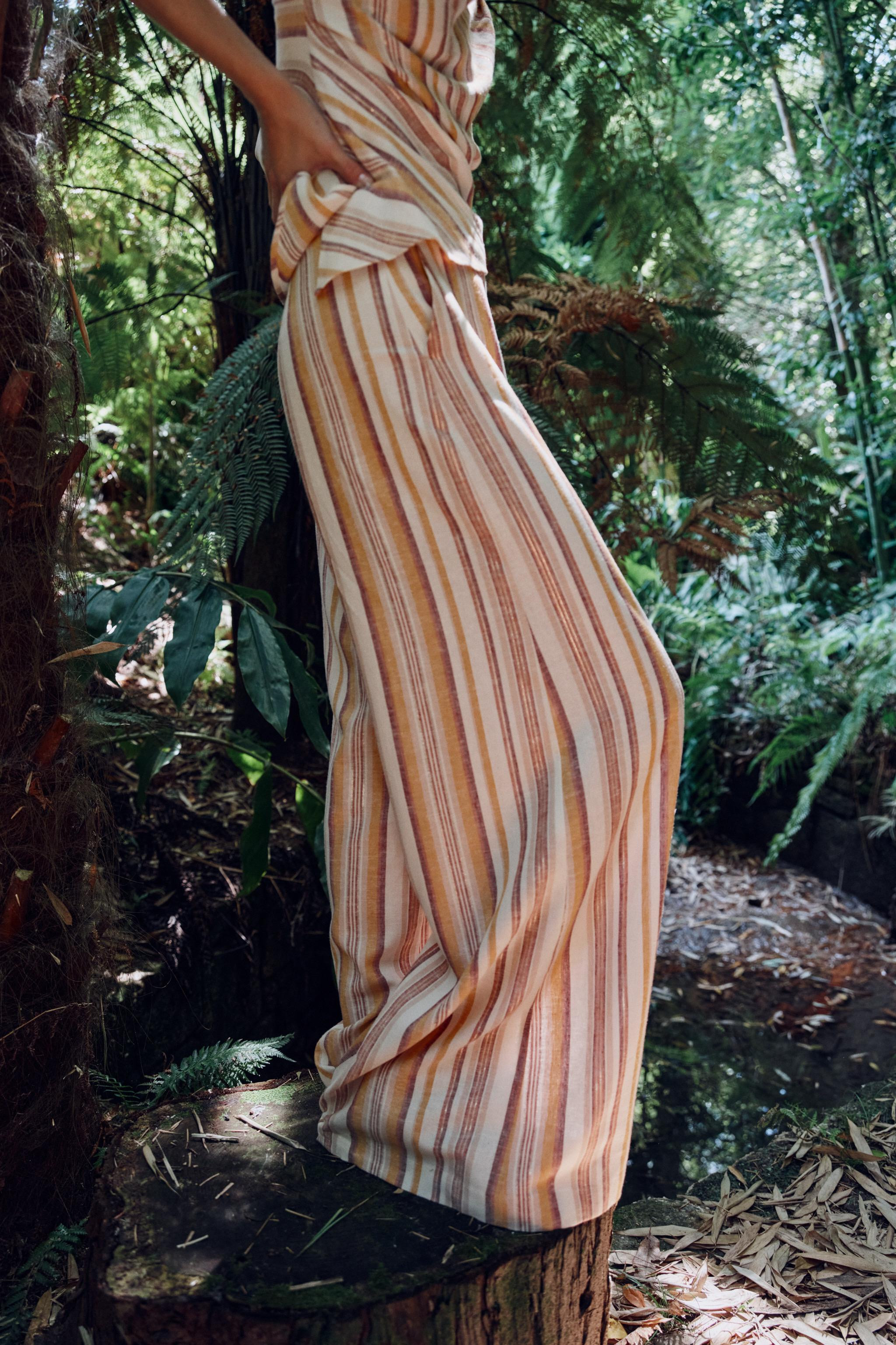 STRIPED LINEN WIDE LEG PANTS | Zara US