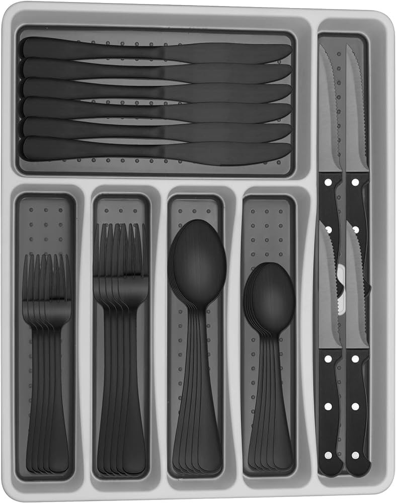 Black Silverware Set, Umite Chef 49-Piece Flatware Set with Drawer Organizer, Durable Stainless S... | Amazon (US)