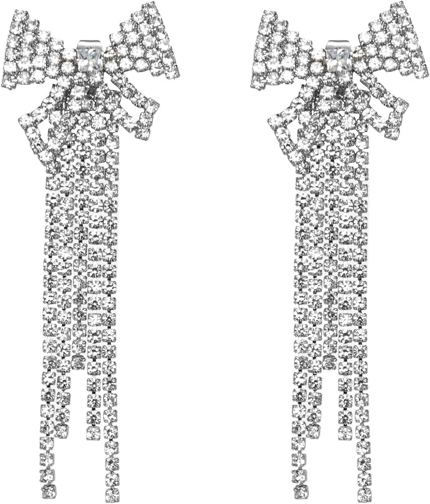 Trendy Bow Drop Dangle Rhinestones Earrings for Women Sparkly Tassel Earrings Prom Wedding Jewelr... | Amazon (US)