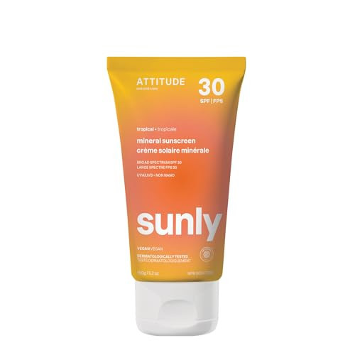 ATTITUDE Mineral Sunscreen with Zinc Oxide, SPF 30, EWG Verified, Broad Spectrum UVA/UVB Protection, Dermatologically Tested, Vegan, Tropical, 5.2 Ounces | Amazon (US)