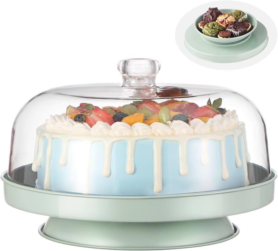 Cake Stand with Dome，2-in-1 Cake Holder with Lid，Metal Dessert Stand with Acrylic Dome，Pede... | Amazon (US)