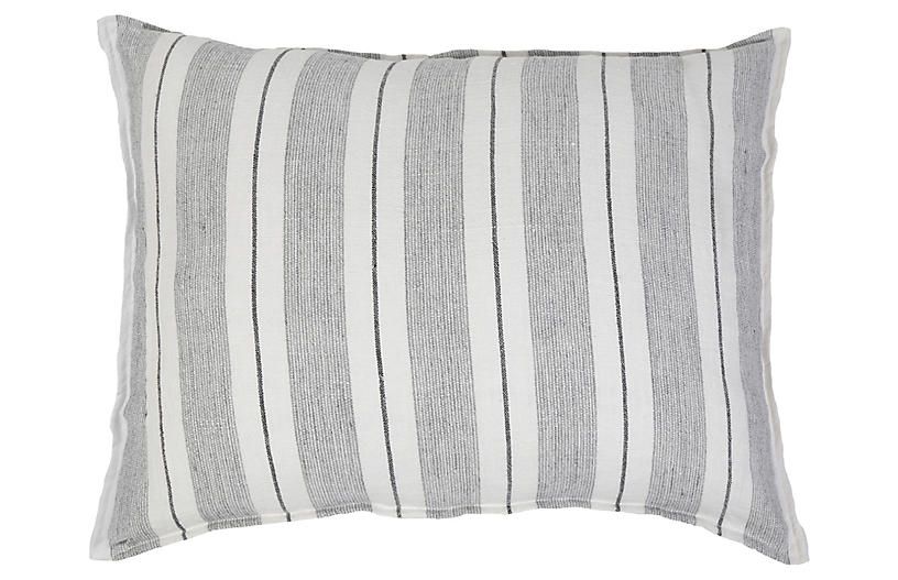Laguna 28x36 Lumbar Pillow - Gray/Charcoal Linen - Pom Pom at Home | One Kings Lane