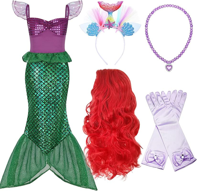 Little Mermaid Ariel Costume for Grils Halloween Costumes Princess Dress Cosplay Party with Wig,Head | Amazon (US)