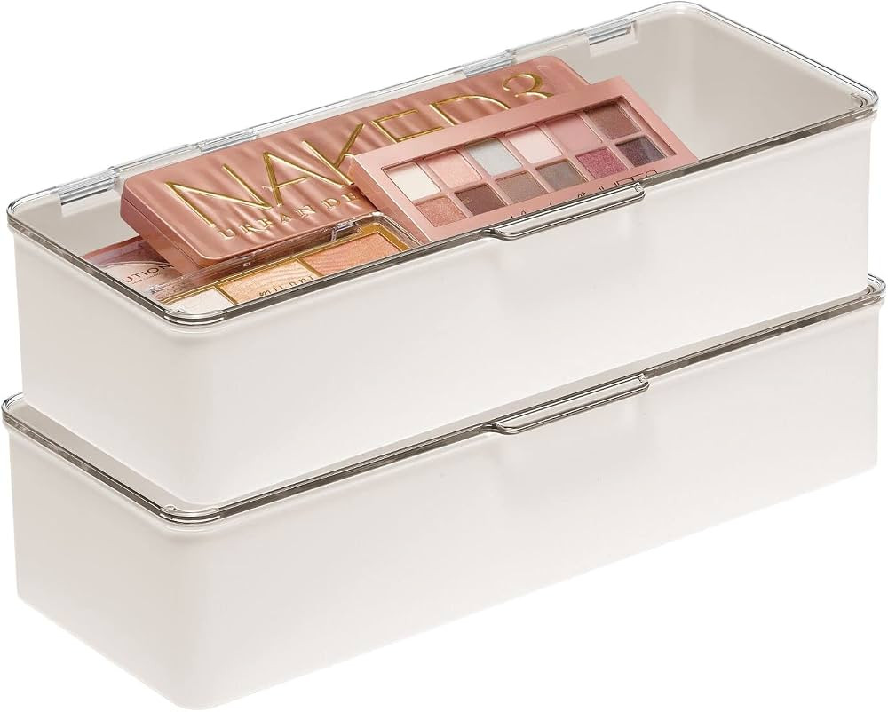 mDesign Long Plastic Cosmetic Storage Organizer Box Containers, Hinged Lid for Bedroom, Bathroom ... | Amazon (US)