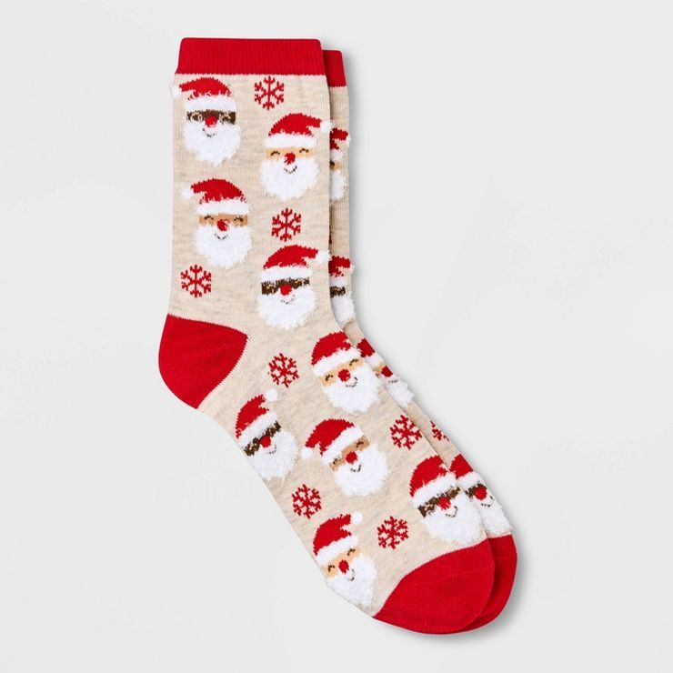 Women's Santa Holiday Crew Socks - Wondershop™ Oatmeal Heather 4-10 | Target