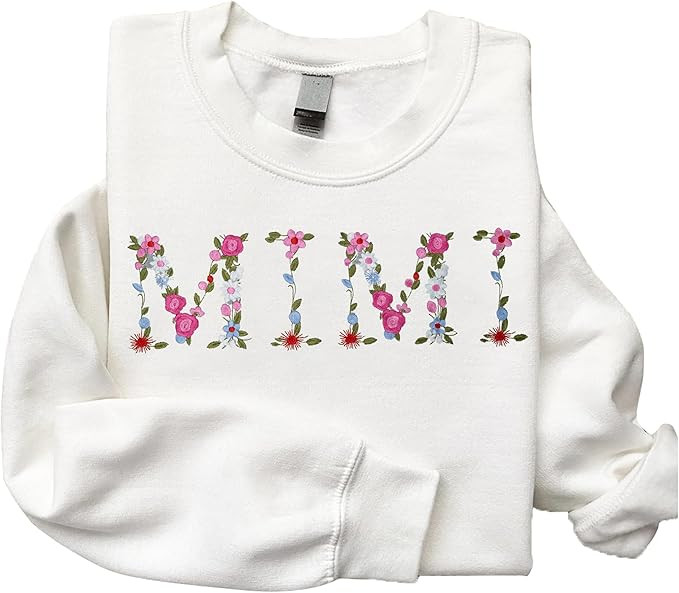Embroidery Mimi Sweatshirts For Women Gift Sweatshirt From Grandkids Mimi Flower Grandma Gift Mot... | Amazon (US)