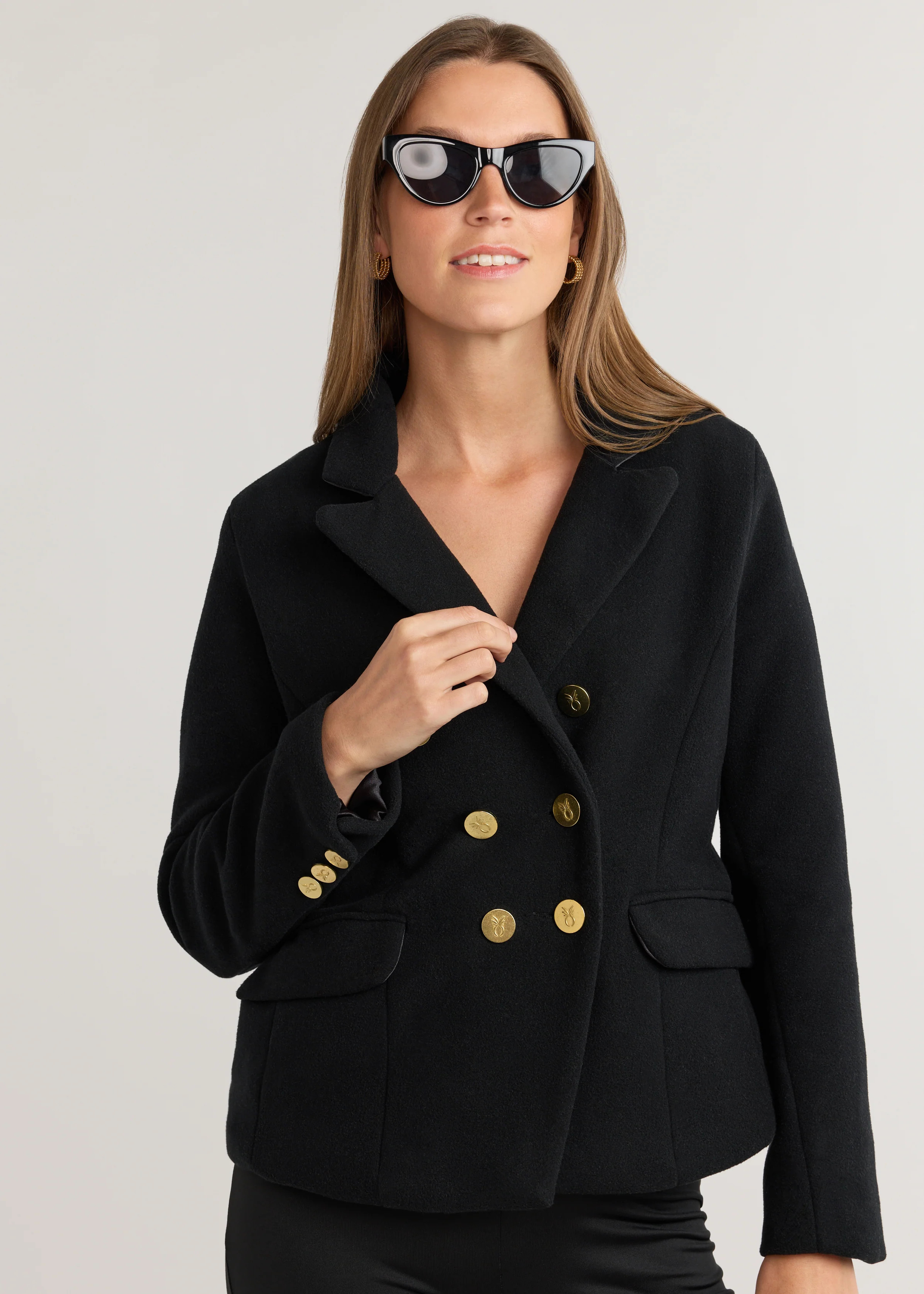 Mead Point Blazer in Vello Fleece (Black) | Dudley Stephens