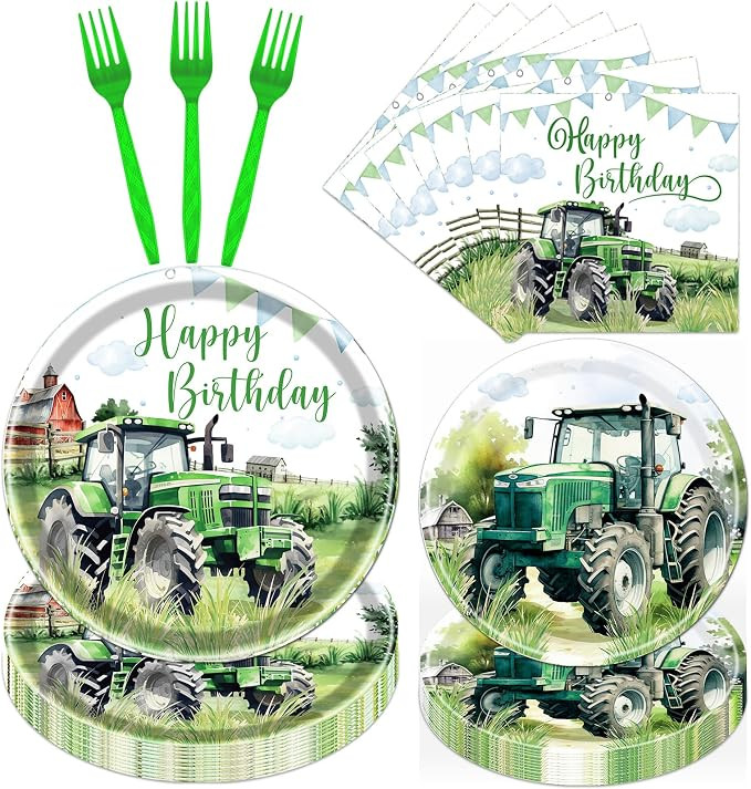 Rakuto Tractor Birthday Party Decorations 96PCS Plates Napkins Set | Amazon (US)