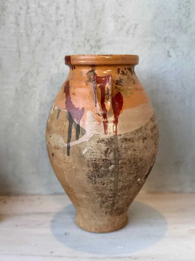 Vintage Cretan Olive Oil Jug – 32cm Handled Terracotta Amphora – Rustic Mediterranean Pottery | Etsy (US)
