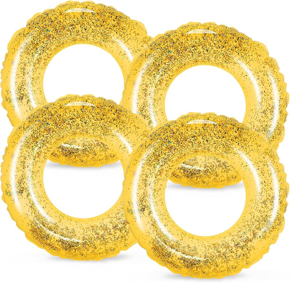 Whaline 4Pcs Inflatable Pool Floats Toys Swim Tubes Rings Glitter Pool Tube | Amazon (US)