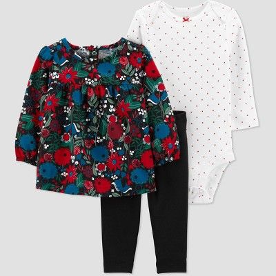 Baby Girls' Floral Holiday Top & Bottom Set - Just One You® made by carter's White/Dark Red | Target