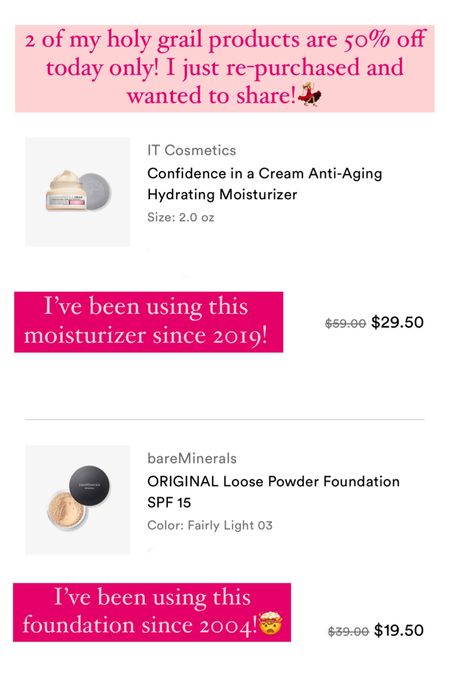 50% off today!
Favorite moisturizer 
Holy grail foundation 

#LTKsalealert #LTKbeauty #LTKfindsunder50