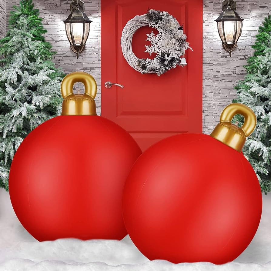 2 Pieces 32 Inch Giant PVC Inflatable Christmas Decorated Ball Ornaments Outdoor Large Xmas Blow ... | Amazon (US)