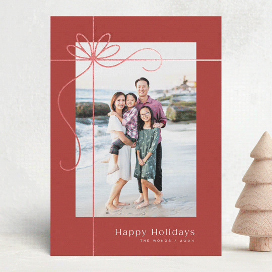 "Gilded Ribbon" - Customizable Foil-pressed Holiday Cards in Green by Michelle Taylor. | Minted