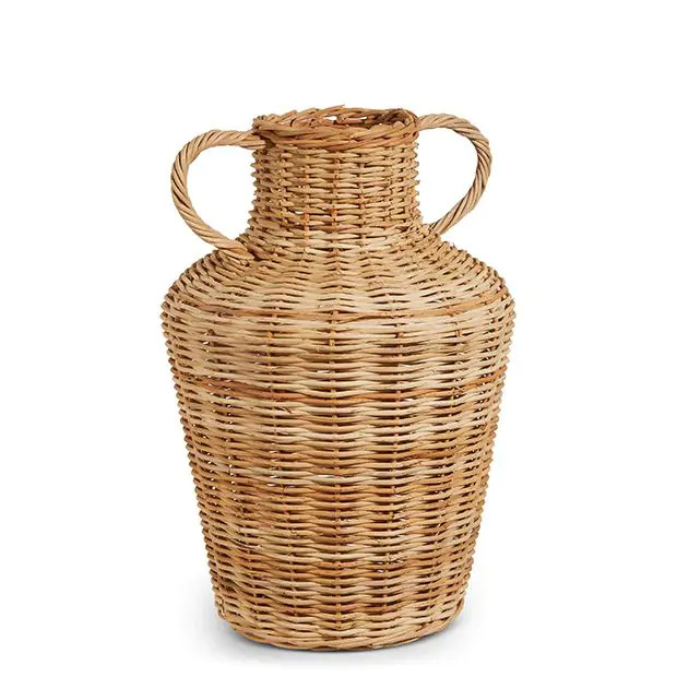 Woven Rattan Ginger Jar Vase with Handles | Antique Farm House