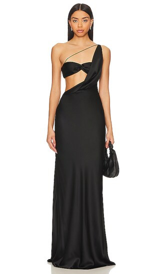 Asymmetrical Cowl Bias Gown in Black | Revolve Clothing (Global)