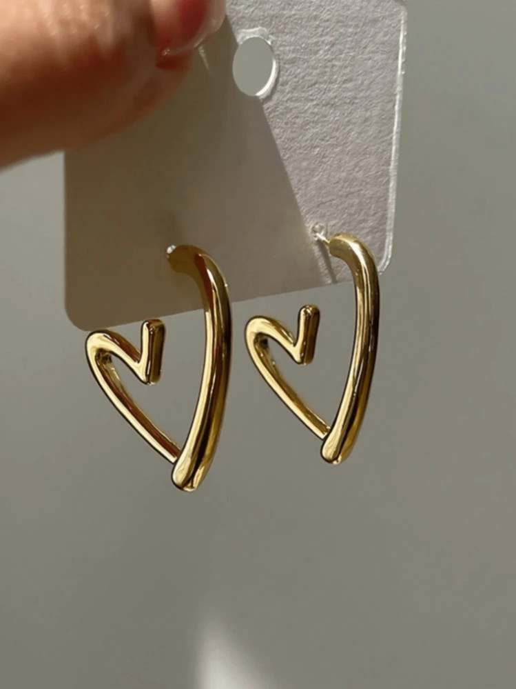 1pair Heart Shaped Hoop Earrings, Elegant Jewelry Gift For Valentine's Day, Daily Wear For Women ... | SHEIN