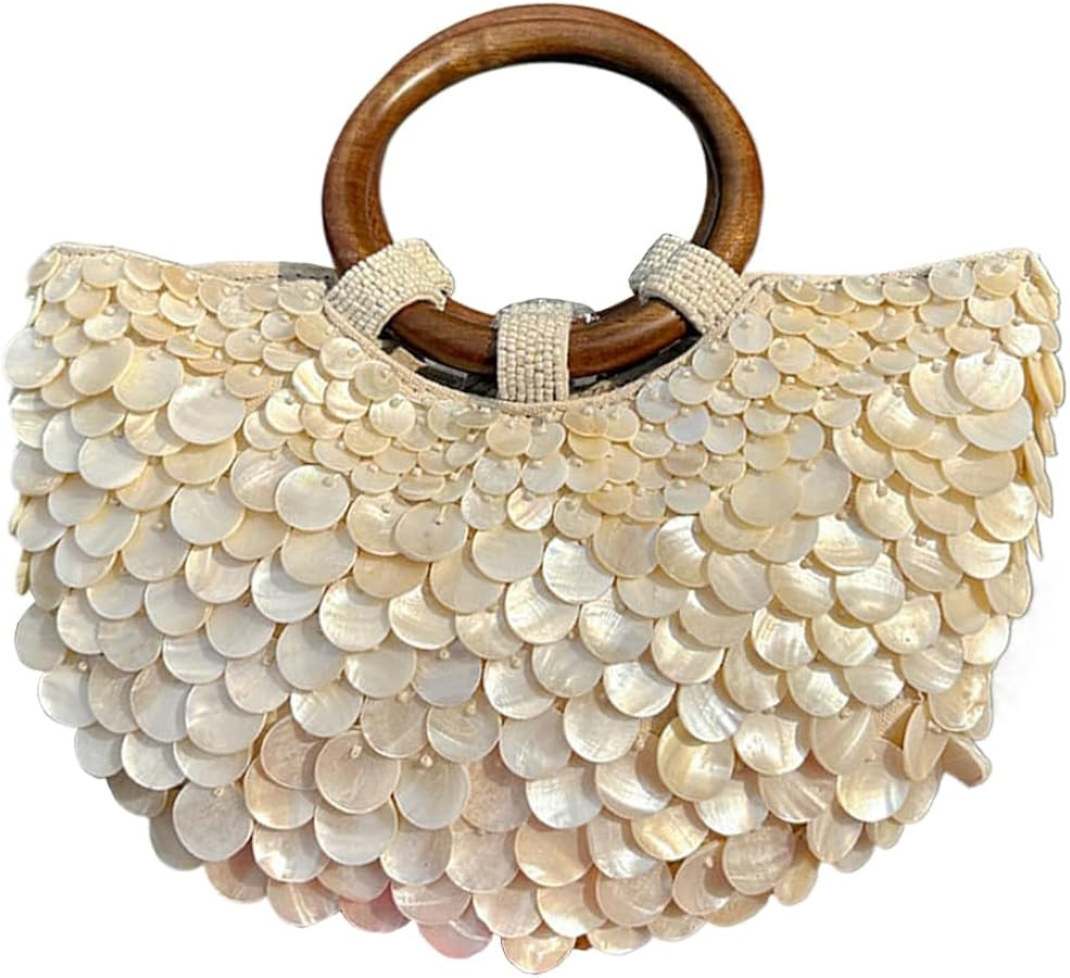 Beaded Shell Purse Summer Beach Tote Bag Seashell Clutch Handbag Luxury Evening Purse Handmade To... | Amazon (US)