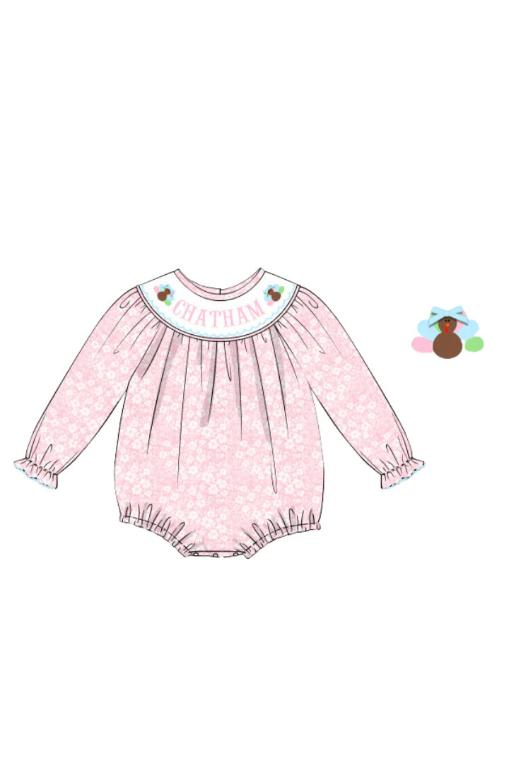 Pre-Order Custom Name Pink Floral Turkey Bubble | The Smocked Flamingo