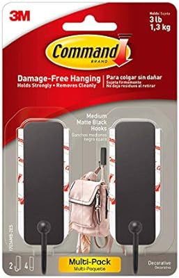 Command 17034MB-2ES Medium Matte Black Decorative, 2 Hooks Per Pack, Great for dorm decor | Amazon (US)