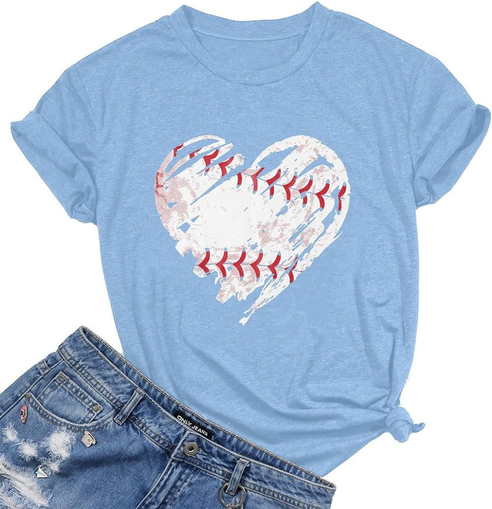 Baseball Shirts Women Baseball Mom Tshirt Baseball Heart Graphic Tee Game Day Gifts Funny Short S... | Amazon (US)