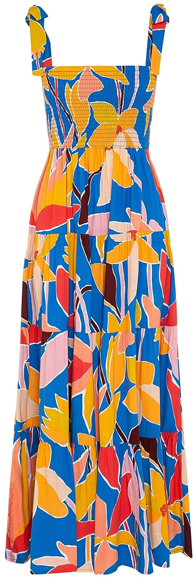 kinstell Women's Summer Boho Spaghetti Strap Square Neck Ruffle Casual Flowy Long Dress Beach Swi... | Amazon (US)