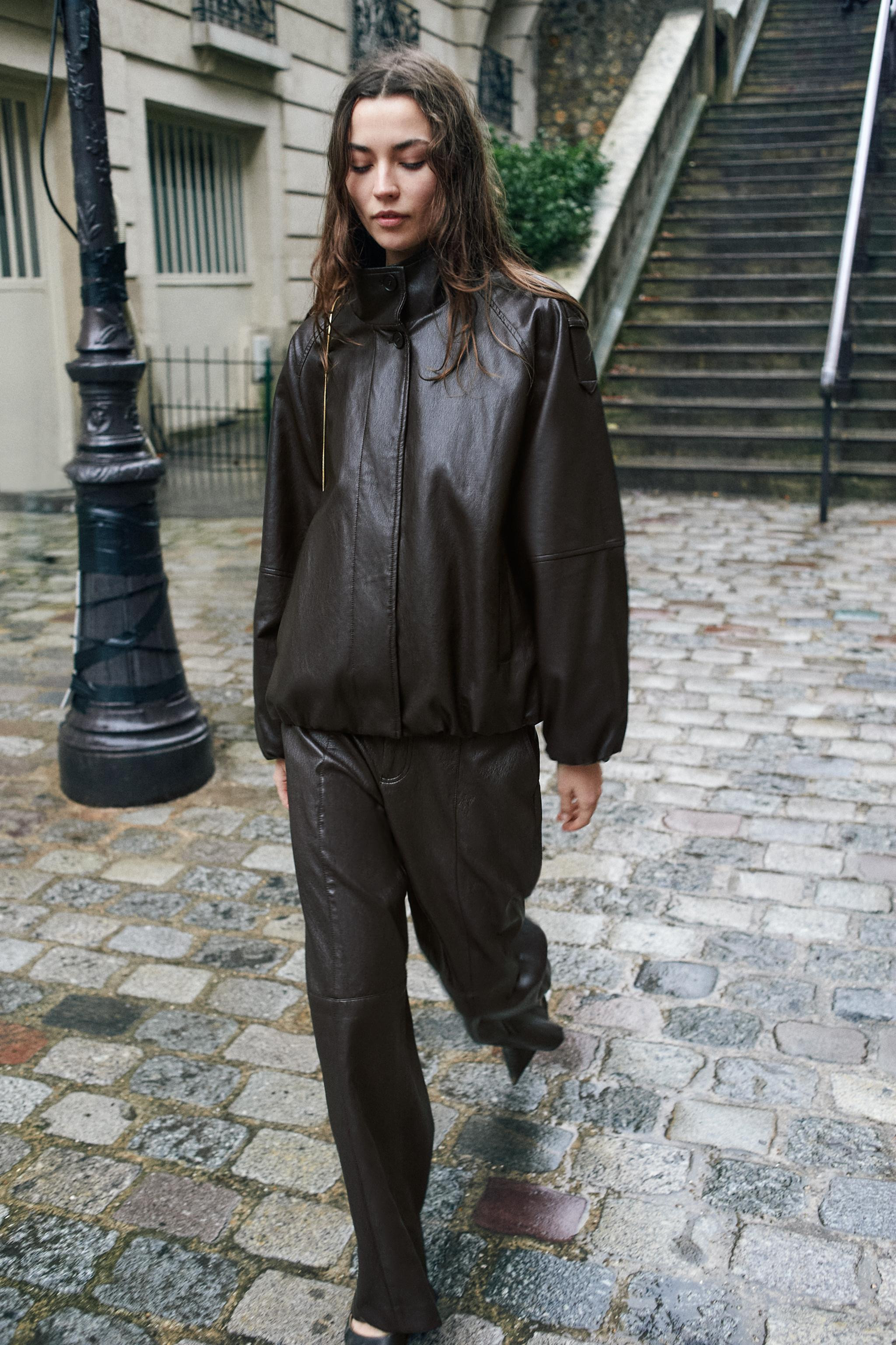 FAUX LEATHER HIGH COLLAR JACKET | Zara US