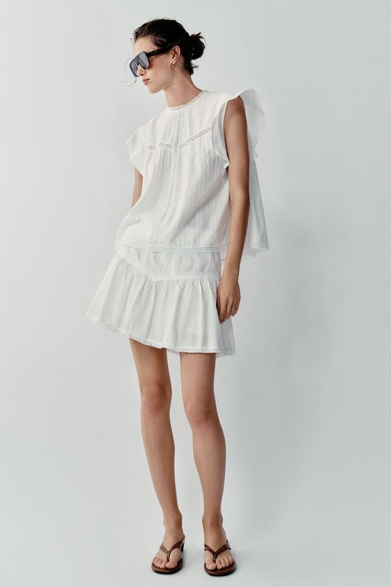 Zara - Romantic Ladder Trim Top - Ecru - S - Woman | Zara US